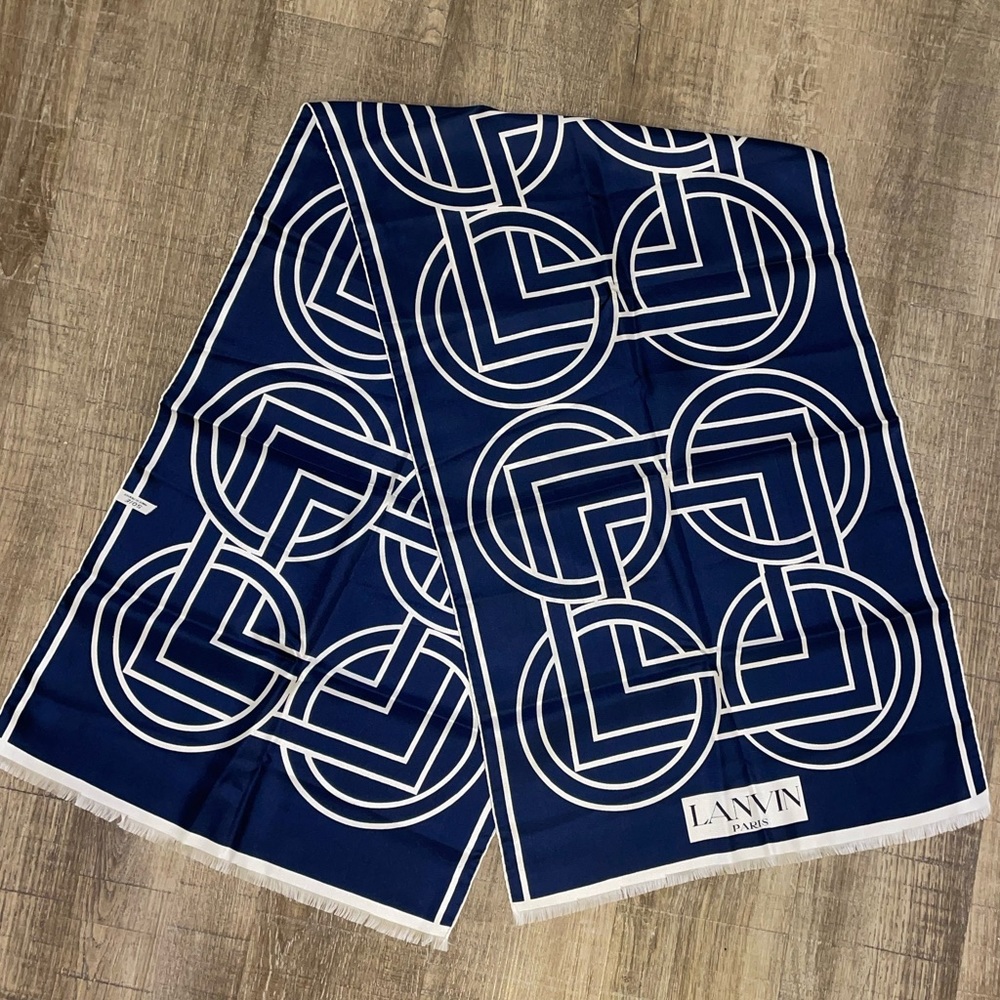 Lanvin Paris navy blue silk scarf